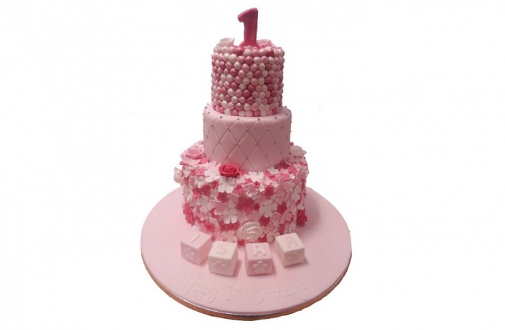 Tiered Cake with Flowers, Blocks & Number